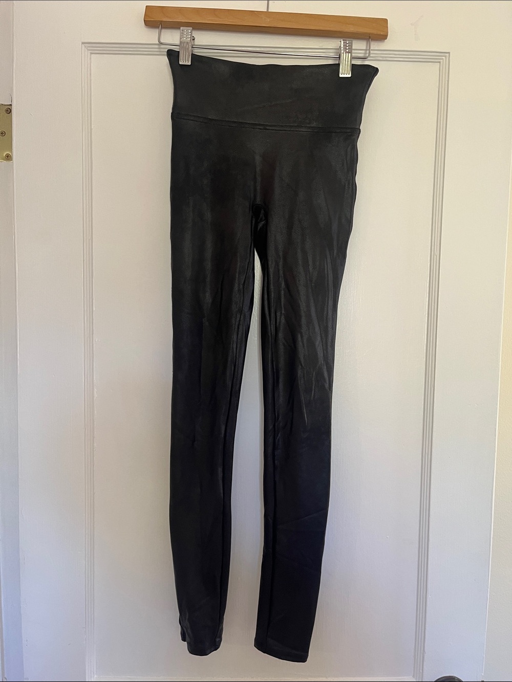 SPANX Black High-Waist Faux-Leather Leggings XS